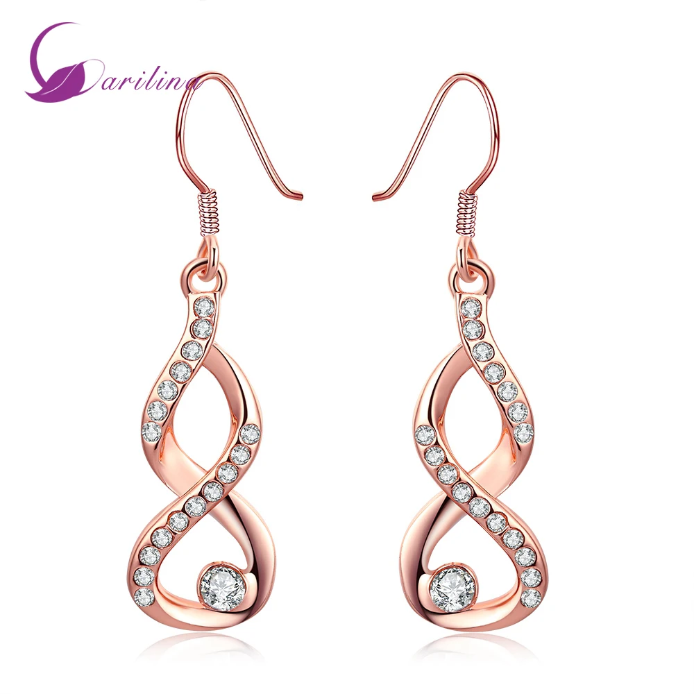 Latest Design Czech drill jewelry Rose gold plated White Topaz Dangle earrings for women E2033
Latest Design Czech drill jewelry Rose gold plated White Topaz Dangle earrings for women E2033