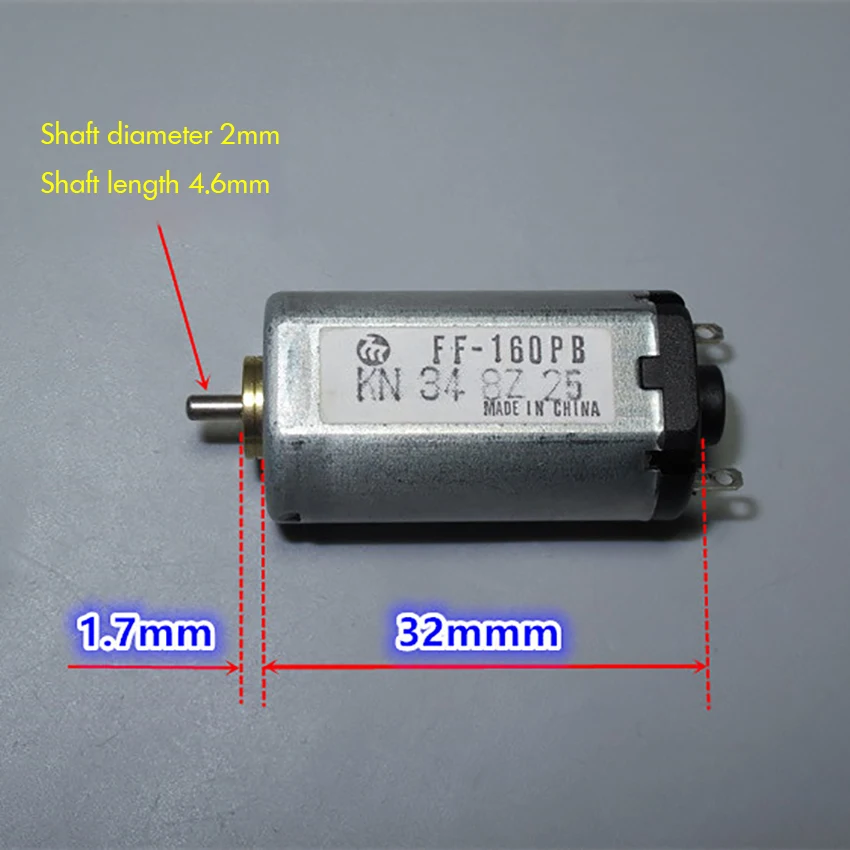 FF160PB-2852 Motor DC 1.5V-6V High Speed and High Torque Metal Brush Motor for Electric Razors, Toy Shaft Dia 2mm 5500-22000rpm
FF160PB-2852 Motor DC 1.5V-6V High Speed and High Torque Metal Brush Motor for Electric Razors, Toy Shaft Dia 2mm 5500-22000rpm