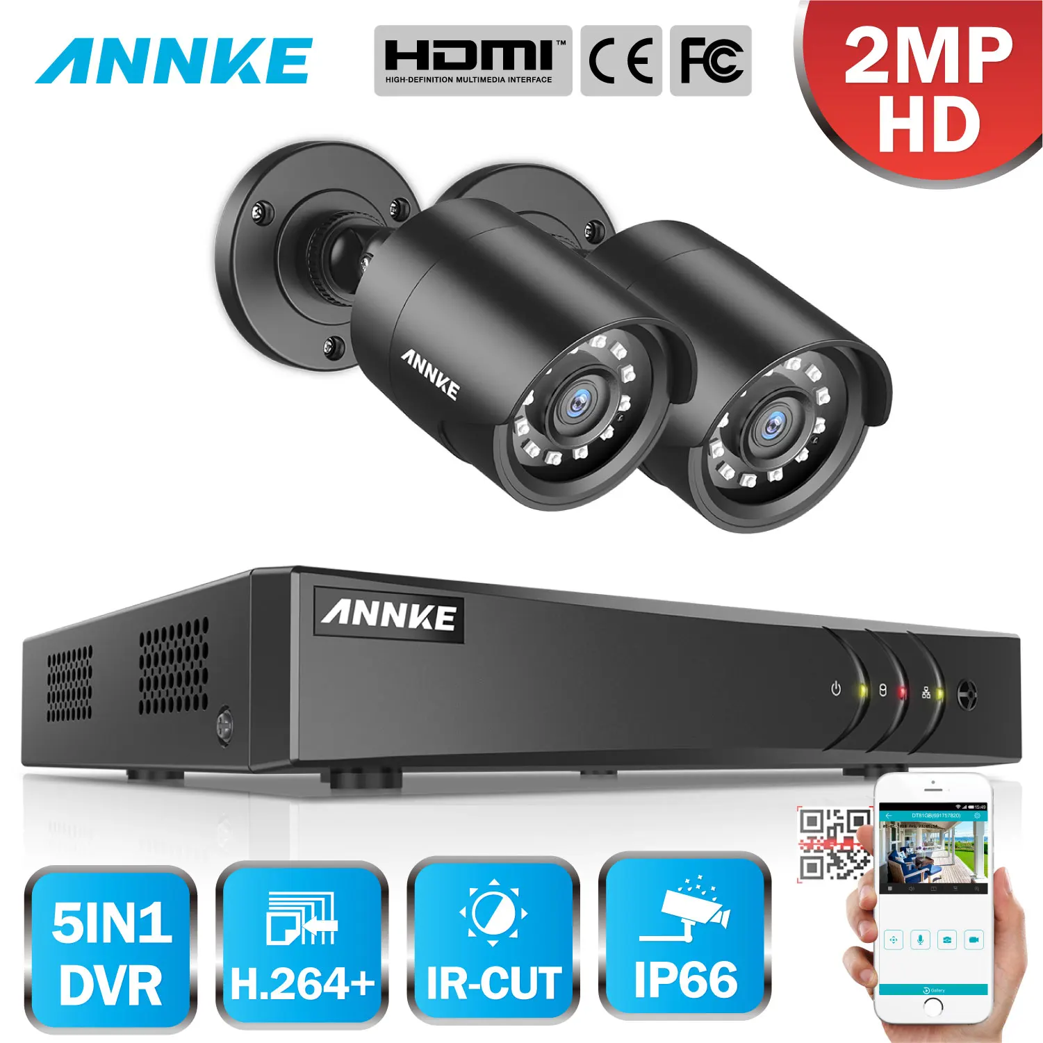 

ANNKE 4CH 1080P Security Video CCTV System 5in1 1080N H.264+ DVR With 2X HD TVI Smart IR Bullet Weatherproof Surveillance Camera