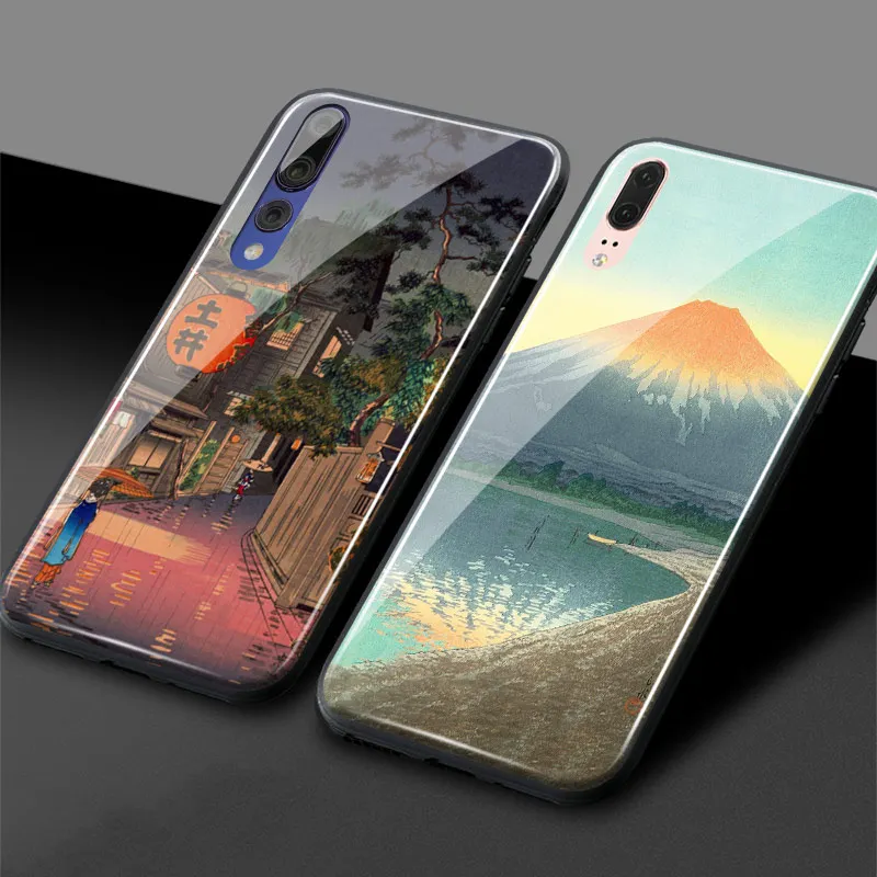 Японский Мягкий силиконовый чехол для телефона Ukiyo e из закаленного стекла huawei Honor