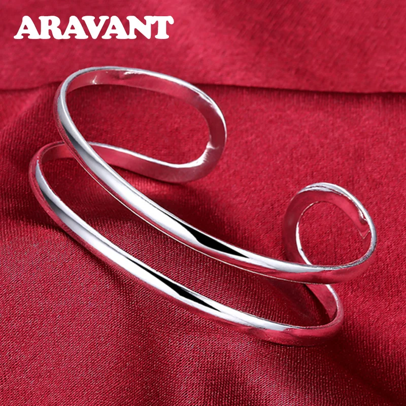 

Aravant 925 Silver Flat Open Cuff Bracelet Bangles For Women Wedding Fashion Jewelry Gifts