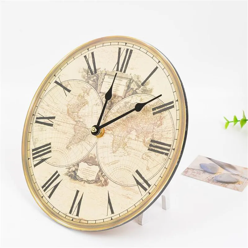 3d vintage wall clock for living room Europe wooden retro wall clock world map wanduhr silent klok wall watches home decor (3)