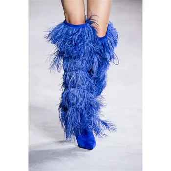 EMMA KING Fashion Design Fur Studded Pointed Stage Shoes Women Sexy Tassel Cross-tied Feather High Heels Knee High Boots Women
EMMA KING Fashion Design Fur Studded Pointed Stage Shoes Women Sexy Tassel Cross-tied Feather High Heels Knee High Boots Women