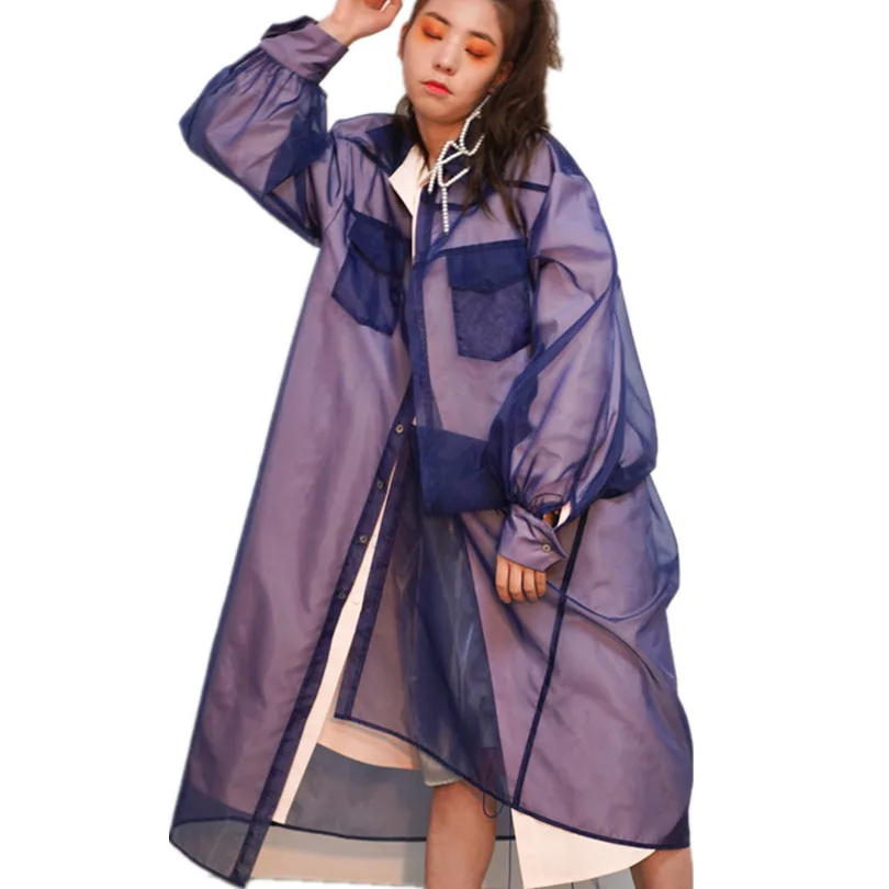 New Spring Lapel Long Sleeve pocket Printed Hem Blue purple Organza Stitch Perspective Windbreaker Women Trench Fashion H16
New Spring Lapel Long Sleeve pocket Printed Hem Blue purple Organza Stitch Perspective Windbreaker Women Trench Fashion H16