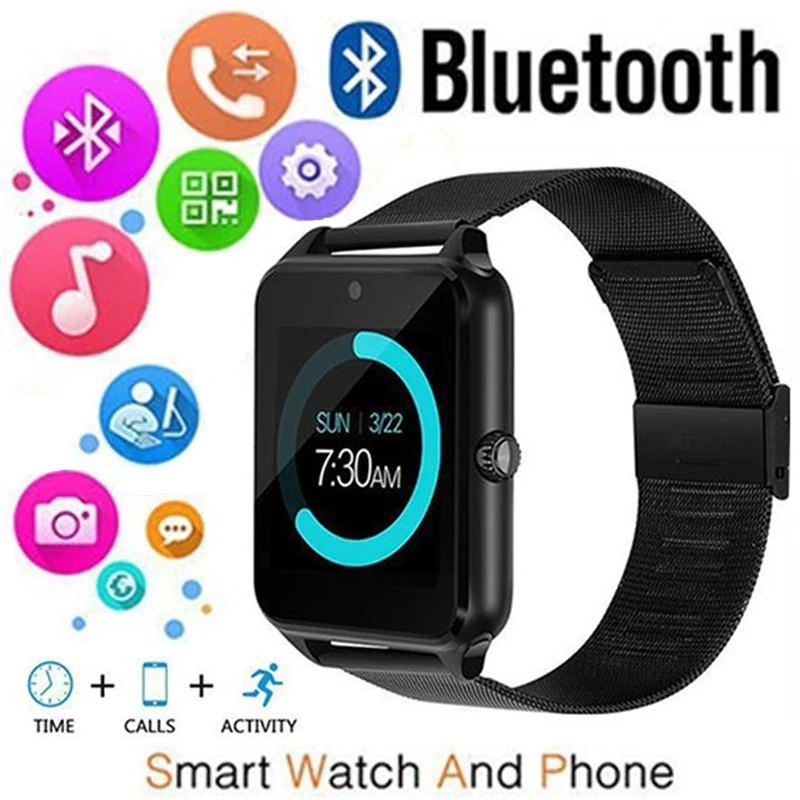 Фото Bluetooth Смарт часы для мужчин телефонный звонок 2G GSM SIM TF карта камера педометр с