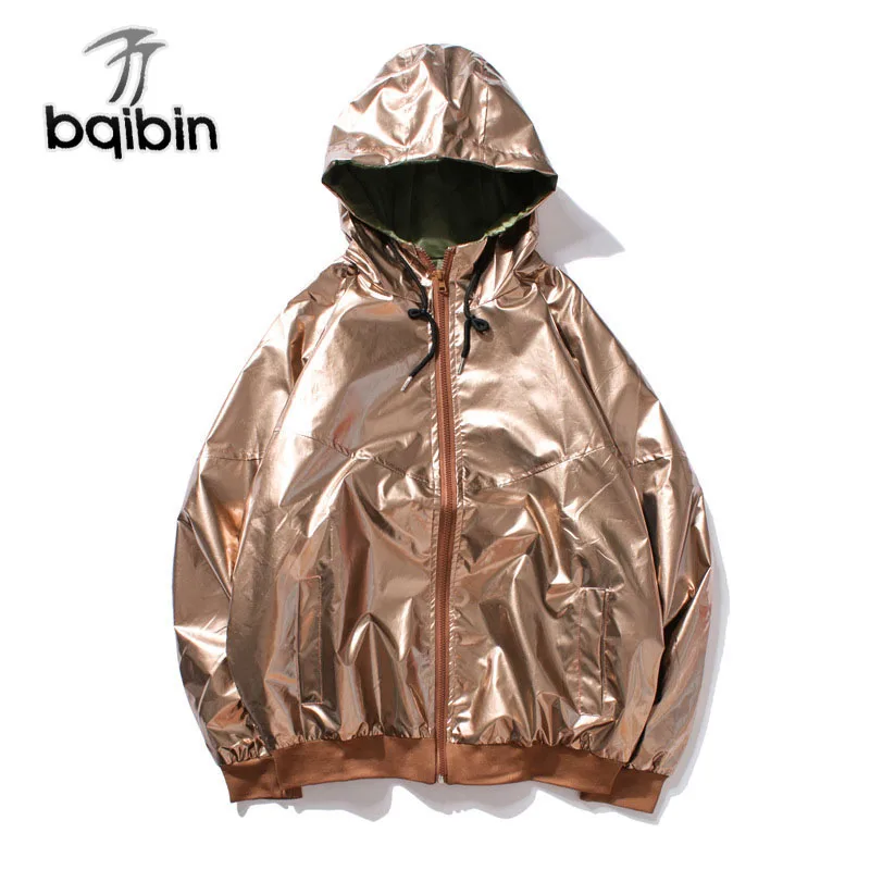 Punk Mens Shiny Jackets Gold Silver Loose Hooded Jackets Spring Autumn Windbreaker Waterproof Coat for Male
Punk Mens Shiny Jackets Gold Silver Loose Hooded Jackets Spring Autumn Windbreaker Waterproof Coat for Male