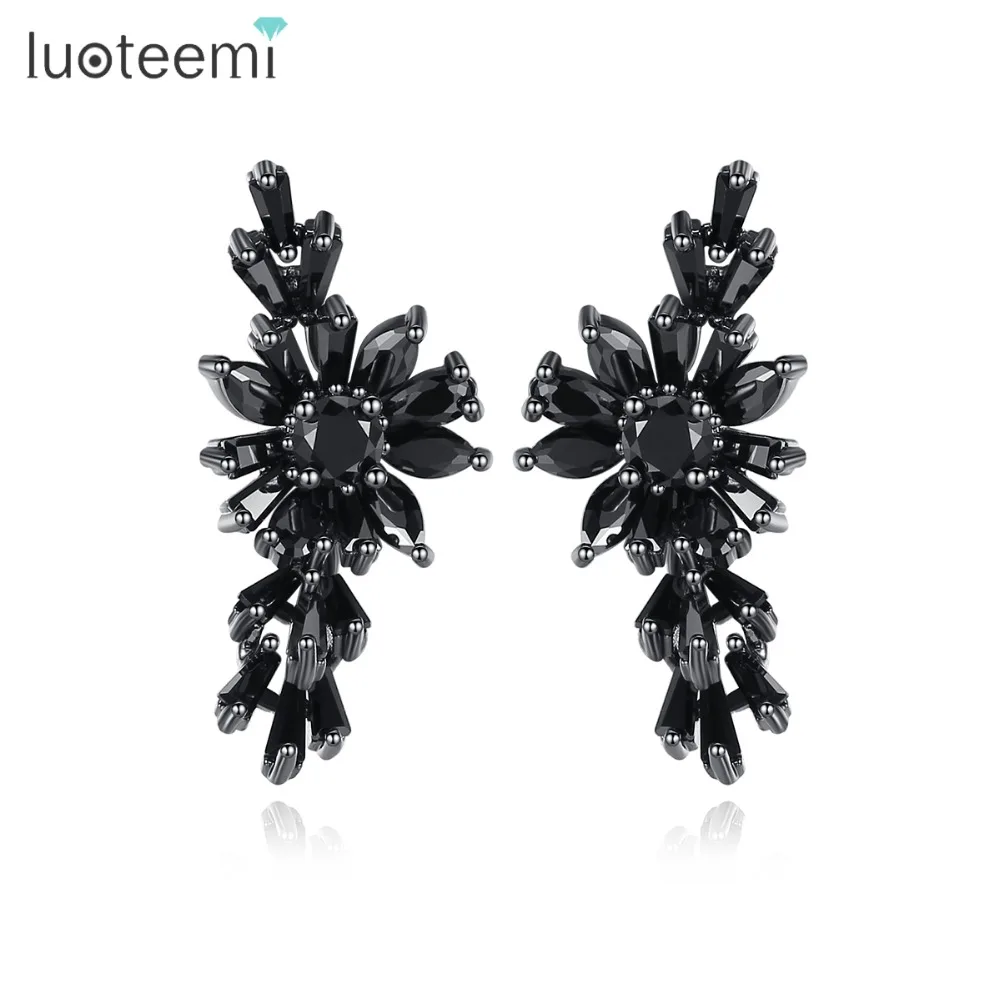 

LUOTEEMI Brand New Design Oval Strip Cubic Zirconia Clear Black White Gold Color Stid Earrings for Women Girl Party Brincos
