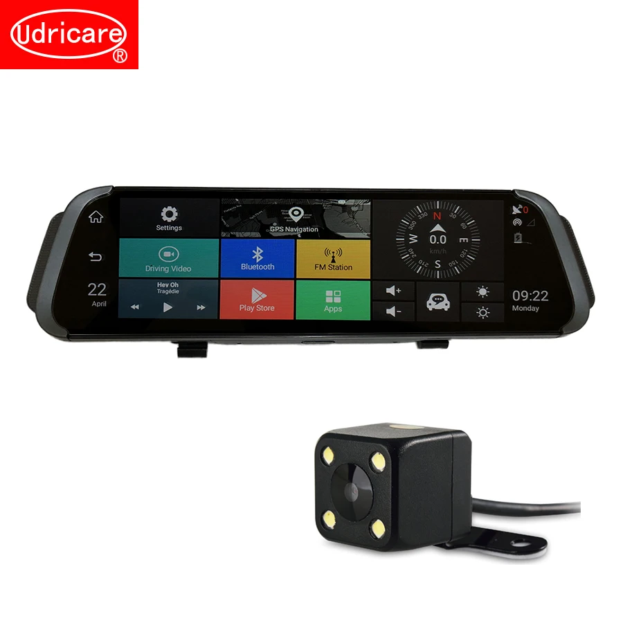 

Udricare 10 inch 4G SIM Card Bluetooth Android GPS Navigation DVR Video Recorder Dual Lens Rear View Camera Mirror Parking DVR