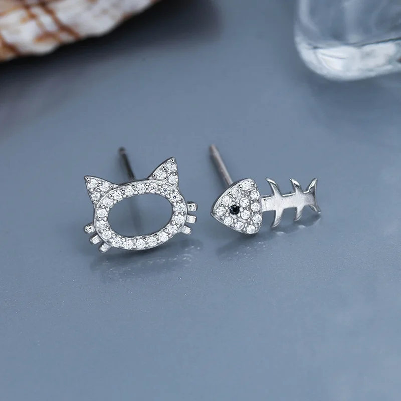 2019 New Real Silver Cubic Zirconia Earrings For Women 925 Sterling Silver Cute Kitten Fish Bones Stud Earrings Fashion Jewelry
2019 New Real Silver Cubic Zirconia Earrings For Women 925 Sterling Silver Cute Kitten Fish Bones Stud Earrings Fashion Jewelry