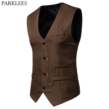 Mens Vintage Chain Decoration Gentleman Vest 2019 Brand New Slim Fit Single Breasted Waistcoat Men Business Casual Gilet Homme
Mens Vintage Chain Decoration Gentleman Vest 2019 Brand New Slim Fit Single Breasted Waistcoat Men Business Casual Gilet Homme