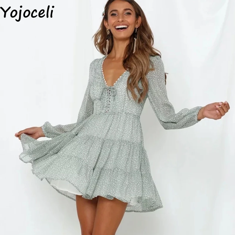 Yojoceli Sexy ruffle print chiffon dress women Autumn v neck party dress female Short elegant beach dress vestidos
Yojoceli Sexy ruffle print chiffon dress women Autumn v neck party dress female Short elegant beach dress vestidos