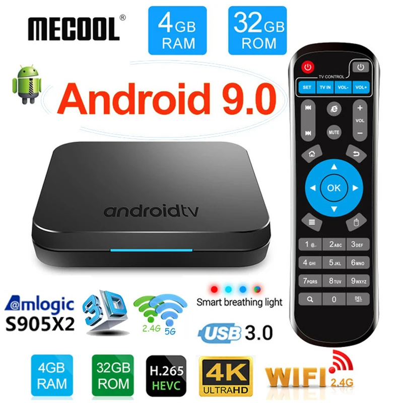 MECOOL KM9 Android 9.0 TV Box Amlogic S905X2 CPU Quad core 4G 32G 2.4/5.8GHz WiFi BT4.2 4K 3D USB 3.0 HDR Set top tv box
MECOOL KM9 Android 9.0 TV Box Amlogic S905X2 CPU Quad core 4G 32G 2.4/5.8GHz WiFi BT4.2 4K 3D USB 3.0 HDR Set top tv box