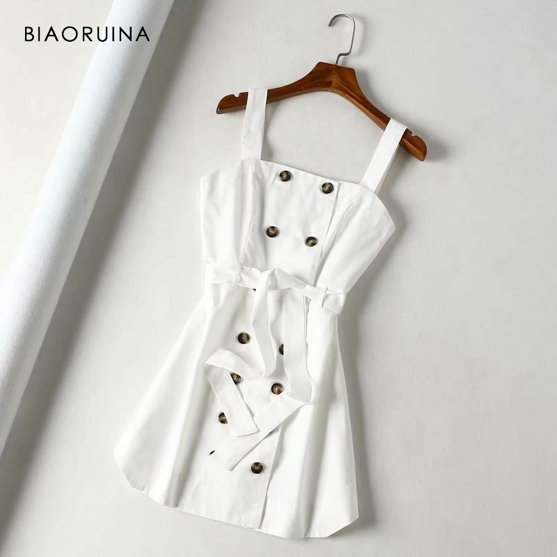 BIAORUINA Women Vintage Double Breasted Solid Mini Dress Female Sleeveless Slash Neck Belted Dress Summer High Waist Vestidos
BIAORUINA Women Vintage Double Breasted Solid Mini Dress Female Sleeveless Slash Neck Belted Dress Summer High Waist Vestidos