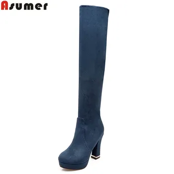 Asumer new arrive flock women boots black wine red blue Dark brown over the knee boots round toe super high ladies boots
Asumer new arrive flock women boots black wine red blue Dark brown over the knee boots round toe super high ladies boots