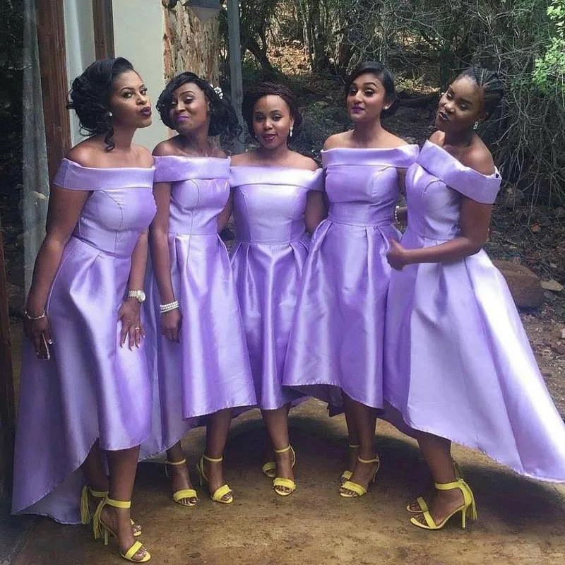 2018 High Low Bridesmaid Dresses Boat Neck Off Shoulder Plus Size A Line Lilac Satin Tea Length Country Wedding Party Dress
2018 High Low Bridesmaid Dresses Boat Neck Off Shoulder Plus Size A Line Lilac Satin Tea Length Country Wedding Party Dress