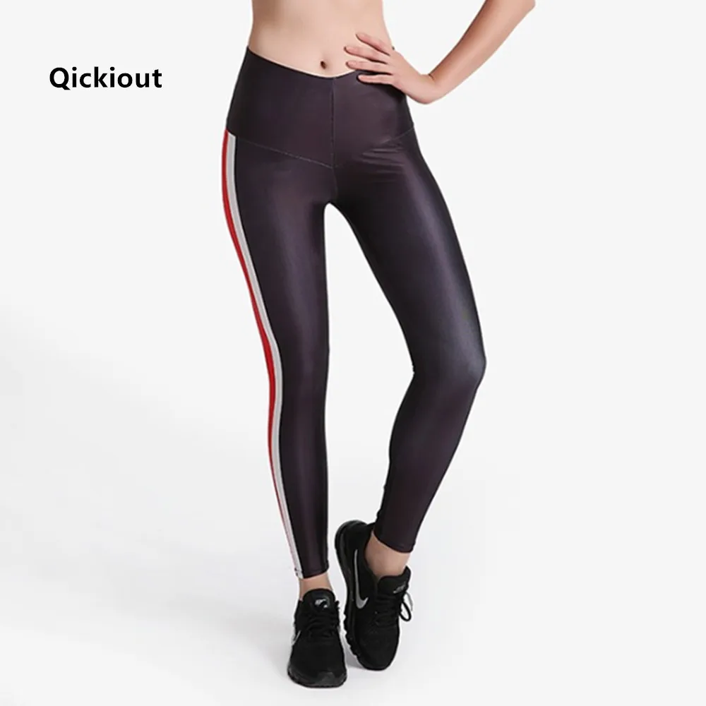 Qickitout Striped Black Style Women Pants Sexy High Waist Trousers Quick-drying Fashion Ankle-Length Breathable Fitness Leggings | Женская
