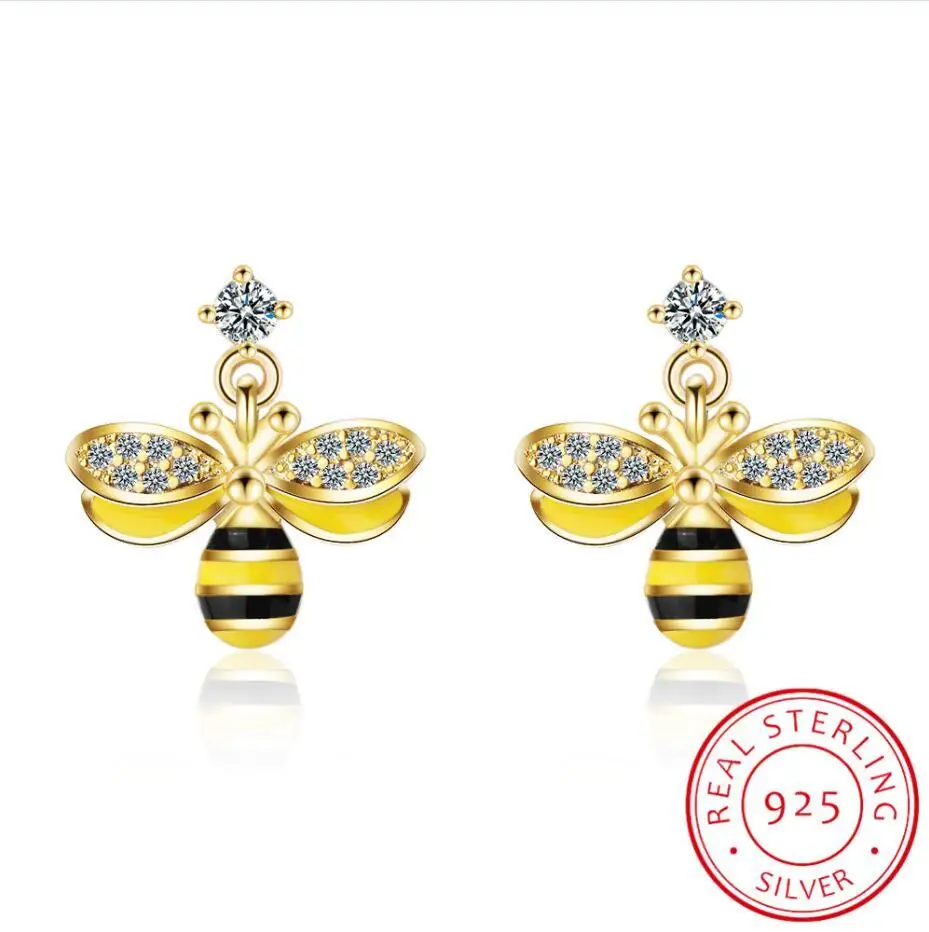 Real 925 Sterling Silver Natural Creative Handmade Designer Fine Jewelry Cute Honeybee Stud Earrings For Women Brincos
Real 925 Sterling Silver Natural Creative Handmade Designer Fine Jewelry Cute Honeybee Stud Earrings For Women Brincos