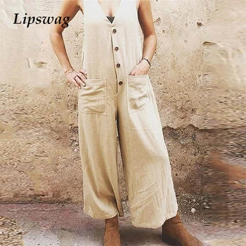 Lipswag 2019 Casual Cotton Linen Pockets Rompers Women Summer Solid Long Pants Jumpsuit Overalls Lady Sleeveless Loose Playsuits
Lipswag 2019 Casual Cotton Linen Pockets Rompers Women Summer Solid Long Pants Jumpsuit Overalls Lady Sleeveless Loose Playsuits