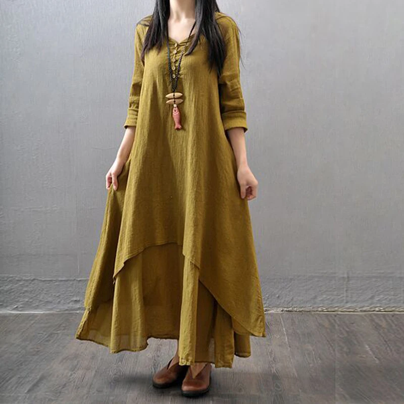 Women Casual Loose Fake two-piece long literary loose long-sleeved cotton large swing linen Solid color dress
Women Casual Loose Fake two-piece long literary loose long-sleeved cotton large swing linen Solid color dress