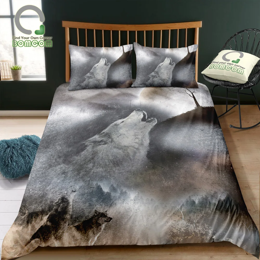 BOMCOM 3D Digital Printing Bedding Set Black and White Wolf Howl in Wild Mountain 3-Pieces Duvet Cover Sets 100% Microfiber 
BOMCOM 3D Digital Printing Bedding Set Black and White Wolf Howl in Wild Mountain 3-Pieces Duvet Cover Sets 100% Microfiber
