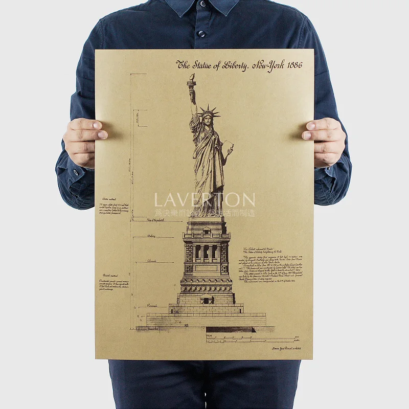51cm*35.5cm Statue of Liberty Kraft Paper Poster Vintage Cafe Study Bedroom Livingroom Decoration Wall Stickers Retro Murals | Дом и сад