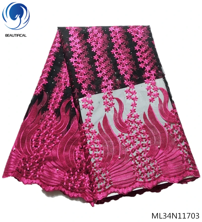 BEAUTIFICAL African laces fabric embroidery net lace fabric tulle pearl lace fabric ML34N117