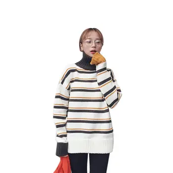 Autumn Winter Women Sweaters And Pullovers Korean Long Sleeve Turtleneck Sweater Female Loose Striped Knitted Jumpers Sweater 
Autumn Winter Women Sweaters And Pullovers Korean Long Sleeve Turtleneck Sweater Female Loose Striped Knitted Jumpers Sweater