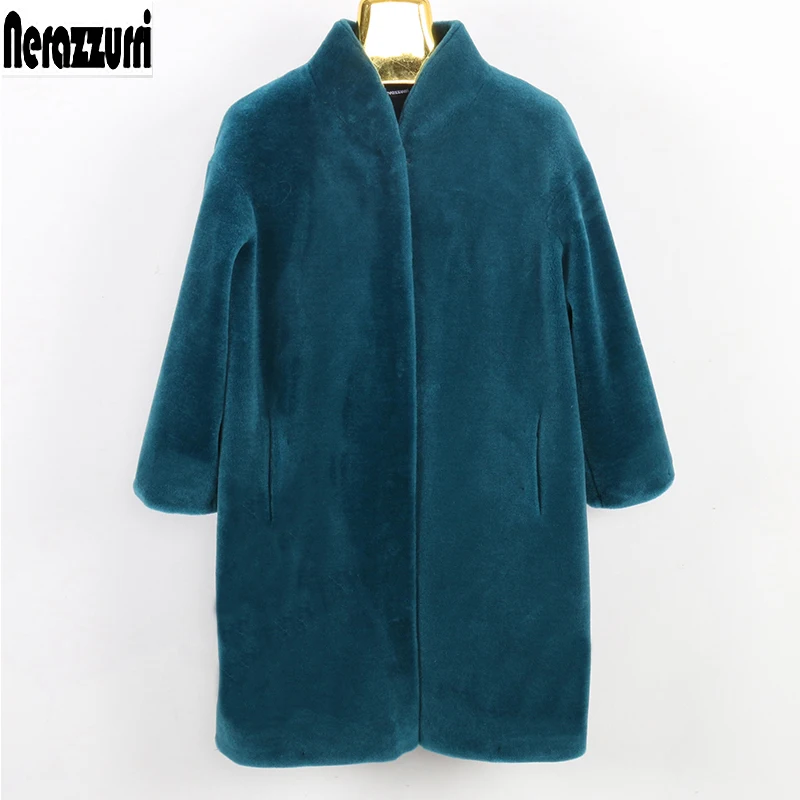 Nerazzurri пальто с натуральным мехом Женская куртка из овечьей шерсти среднего