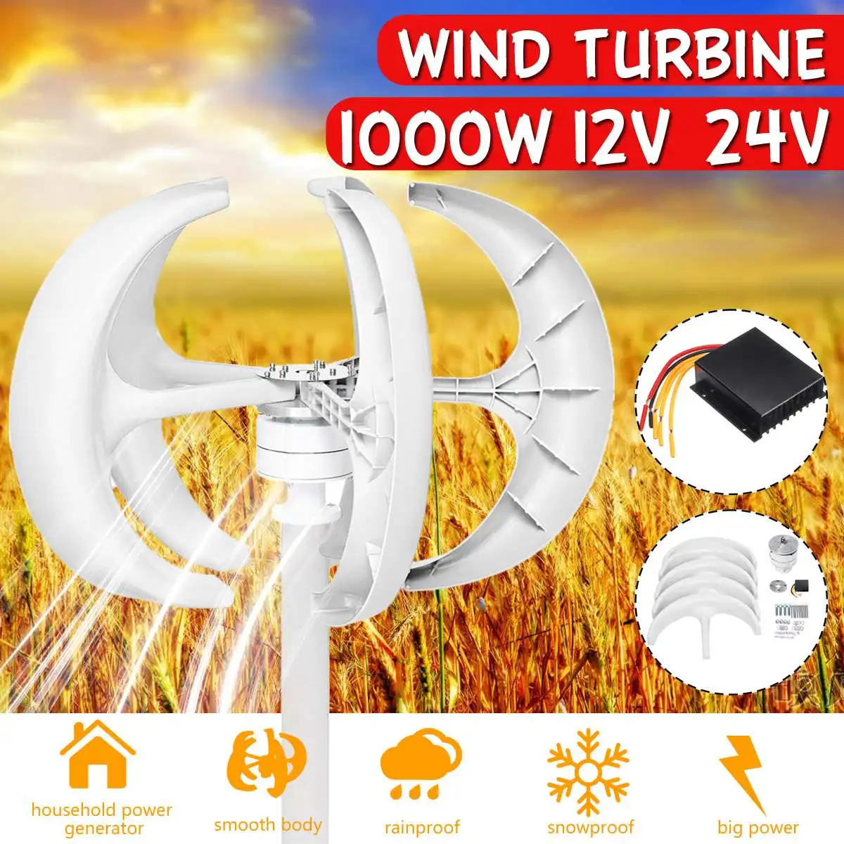 1000W Vertical Axis Wind Turbines Generator Lantern 12V 24V 5 Blades Motor Kit For Home Hybrid Streetlight Use Electromagnetic
1000W Vertical Axis Wind Turbines Generator Lantern 12V 24V 5 Blades Motor Kit For Home Hybrid Streetlight Use Electromagnetic