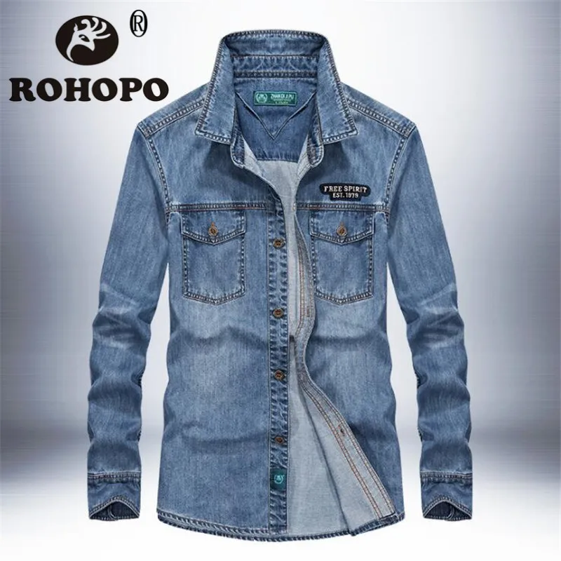 Denim Long Sleeve Shirt 2019 Sky Blue Water Washed Shirts Men Chest Pockets Vintage Male Shirt Military Casual Autumn Outwear
Denim Long Sleeve Shirt 2019 Sky Blue Water Washed Shirts Men Chest Pockets Vintage Male Shirt Military Casual Autumn Outwear