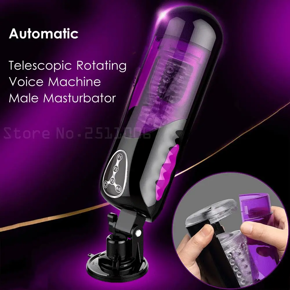 Automatic Telescopic Rotating Voice Machine Male Masturbator Pocket Pussy Vibrator Sex Toys For Men Hands Free Masturbation Cup 1
