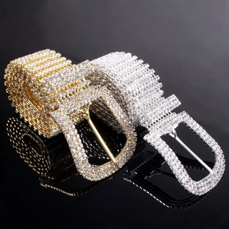 Luxury Crystal Rhinestone Sexy Women Belt Gold Silver Color Crystal