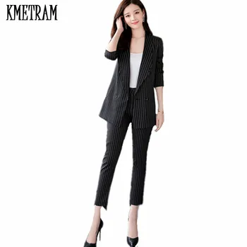 KMETRAM Elegant Gray Striped Blazer Jacket And Pants Suit For Women Three Pieces Set Slim Office Lady Suits Business Suits HH940
KMETRAM Elegant Gray Striped Blazer Jacket And Pants Suit For Women Three Pieces Set Slim Office Lady Suits Business Suits HH940