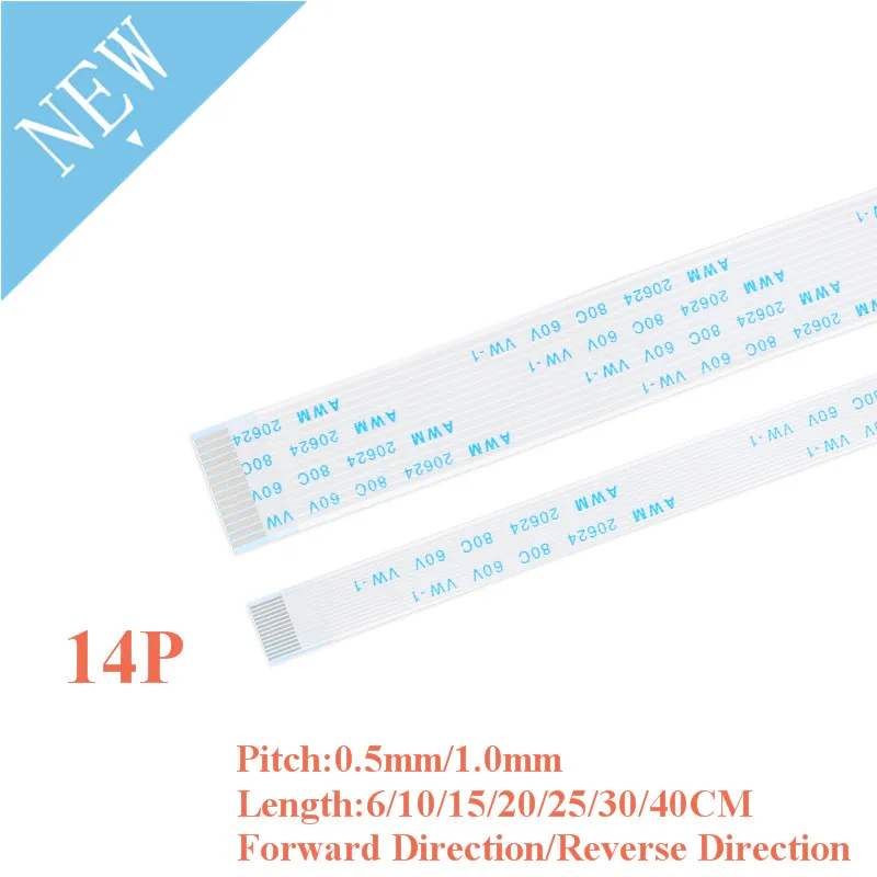 10PCS FPC/FFC Ribbon Flexible Flat Cable 14 Pin 0.5MM/1.0MM Pitch With 6/10/15/20/25/30/40CM Length Forward Reverse Direction
10PCS FPC/FFC Ribbon Flexible Flat Cable 14 Pin 0.5MM/1.0MM Pitch With 6/10/15/20/25/30/40CM Length Forward Reverse Direction