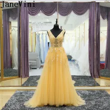 Vestidos de noche para mujer con escote en V amarillo para madrina Madre de la novia Vestidos de encaje con cuentas ilusión 2018(China)