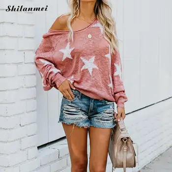 Women'S Knitwear Stars Weave Sweater Knitted Pullovers Bat Long Sleeve Pullover Top Sexy Off Shoulder Causal Loose Lady Jumper
Women'S Knitwear Stars Weave Sweater Knitted Pullovers Bat Long Sleeve Pullover Top Sexy Off Shoulder Causal Loose Lady Jumper