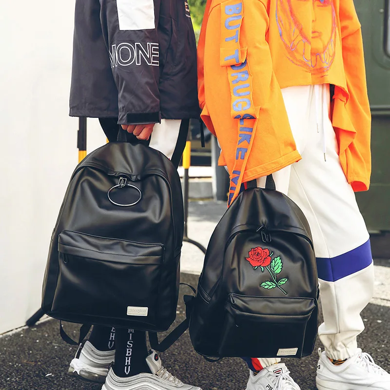 MENGHUO 2018 PU Leather Backpack Women Rose Men Embroidery Backpacks Unisex Couple Travel Bags Students Book Rucksack Mochilas (35)