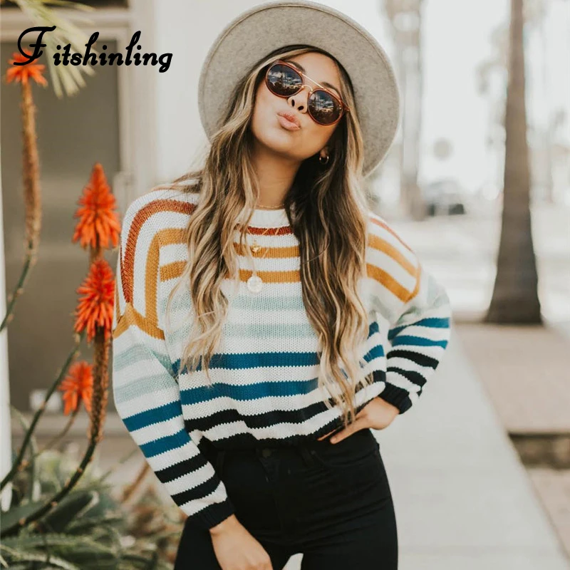 Fitshinling Rainbow Striped Sweater Woman Winter 2019 Autumn Pullover knitted Jumper Female New Sweaters For Women Pull Femme
Fitshinling Rainbow Striped Sweater Woman Winter 2019 Autumn Pullover knitted Jumper Female New Sweaters For Women Pull Femme