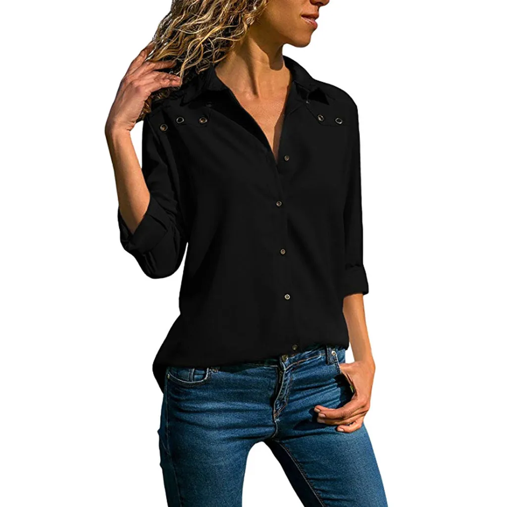 Women V-Neck Pure color Button Blouse Long Sleeves Plus Size Tops Loose Blouse camiseta mujer aesthetic tumblr New Style Wrok
Women V-Neck Pure color Button Blouse Long Sleeves Plus Size Tops Loose Blouse camiseta mujer aesthetic tumblr New Style Wrok