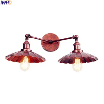 

IWHD 2 Heads Rust Vintage LED Wall Lights For Home Lighting Iron Metal Loft Industrial Edison Wall Sconce Lamparas De Pared