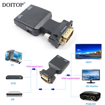 DOITOP Full HD 1080P VGA Male to HDMI Female Converter HDTV AV Converter Audio Video Cable VGA to HDMI Adapter for PC DVD STB TV