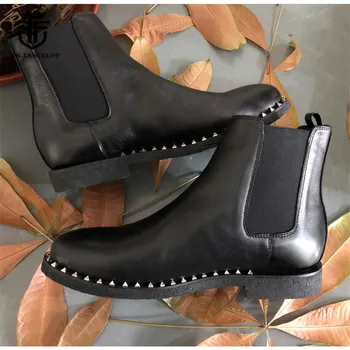 2019 Fashion Cow Leather soft sole Rivets Chelsea Men Boot Raw Rubber Comfortable Slip On luxury design punk Boots
2019 Fashion Cow Leather soft sole Rivets Chelsea Men Boot Raw Rubber Comfortable Slip On luxury design punk Boots