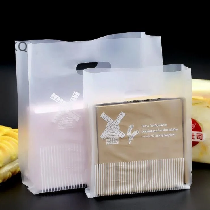 50pcs/lot clear gift packaging plastic bag with handle bread