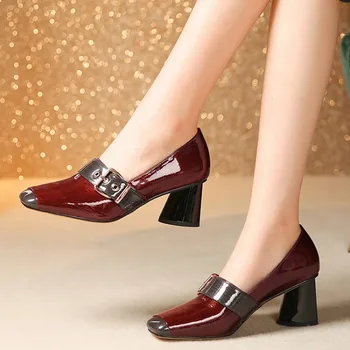 MLJUESE 2020 women pumps cow leather autumn spring buckle strap wine red color square toe high heels lady shoes party size 34-40
MLJUESE 2020 women pumps cow leather autumn spring buckle strap wine red color square toe high heels lady shoes party size 34-40