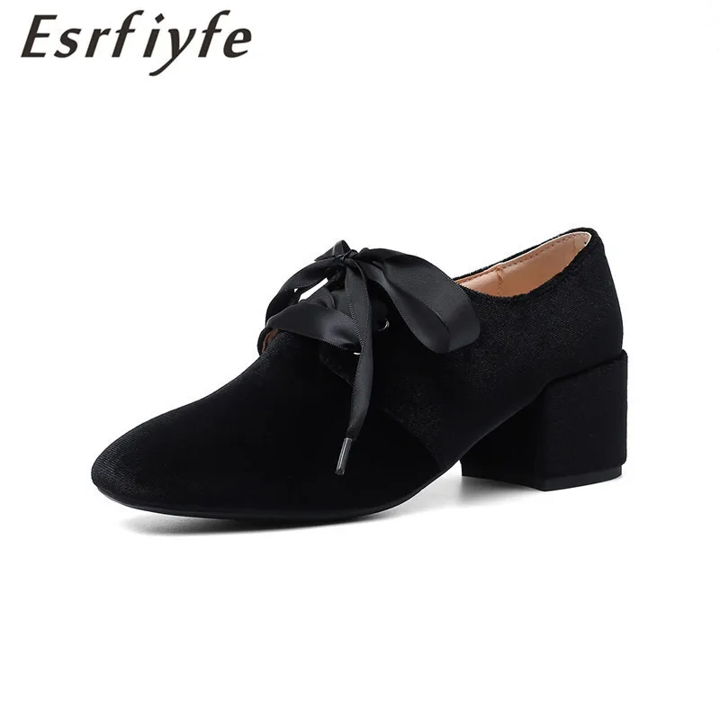 ESRFIYFE 2019 New Plus Size 34-43 Flock Shoes Women Thick Heel Pumps Lace Up Spring Autumn Wedding party Dress Shoes Woman
ESRFIYFE 2019 New Plus Size 34-43 Flock Shoes Women Thick Heel Pumps Lace Up Spring Autumn Wedding party Dress Shoes Woman