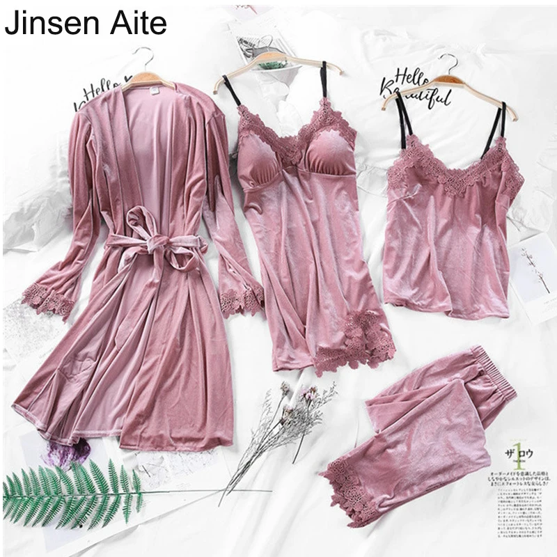 Jinsen Aite New Spring Pajamas Sets Pajamas Sets for Women Winter Sexy Nightgown Sleeveless Trousers 4 Pieces Nightdress JS746
Jinsen Aite New Spring Pajamas Sets Pajamas Sets for Women Winter Sexy Nightgown Sleeveless Trousers 4 Pieces Nightdress JS746