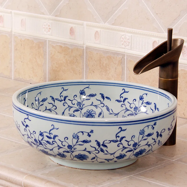 blue and white Europe style chinese washbasin sink Jingdezhen Art Counter Top ceramic bathroom sink tops bathroom sink (3)