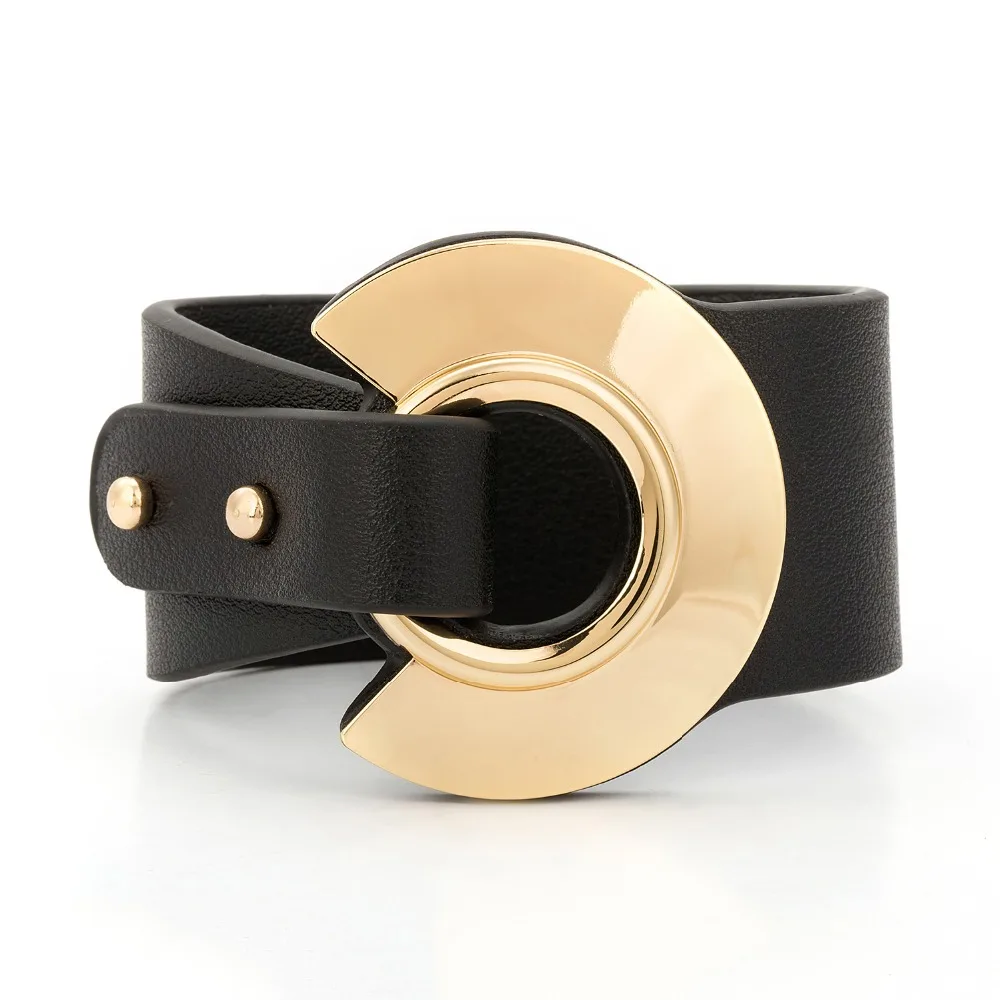 Big Black Leather Bracelet Gold Color Metal Simple All-Match Wide Leather Bracelets For Women Wristband Hand Jewelry
Big Black Leather Bracelet Gold Color Metal Simple All-Match Wide Leather Bracelets For Women Wristband Hand Jewelry