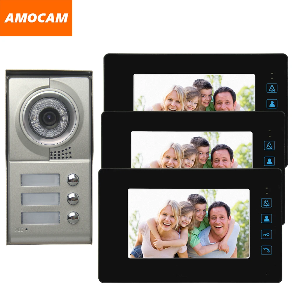 3 Units Apartment Video intercom system 7" Monitor Door Phone Doorbell Aluminum Alloy Camera for Home | Безопасность и защита