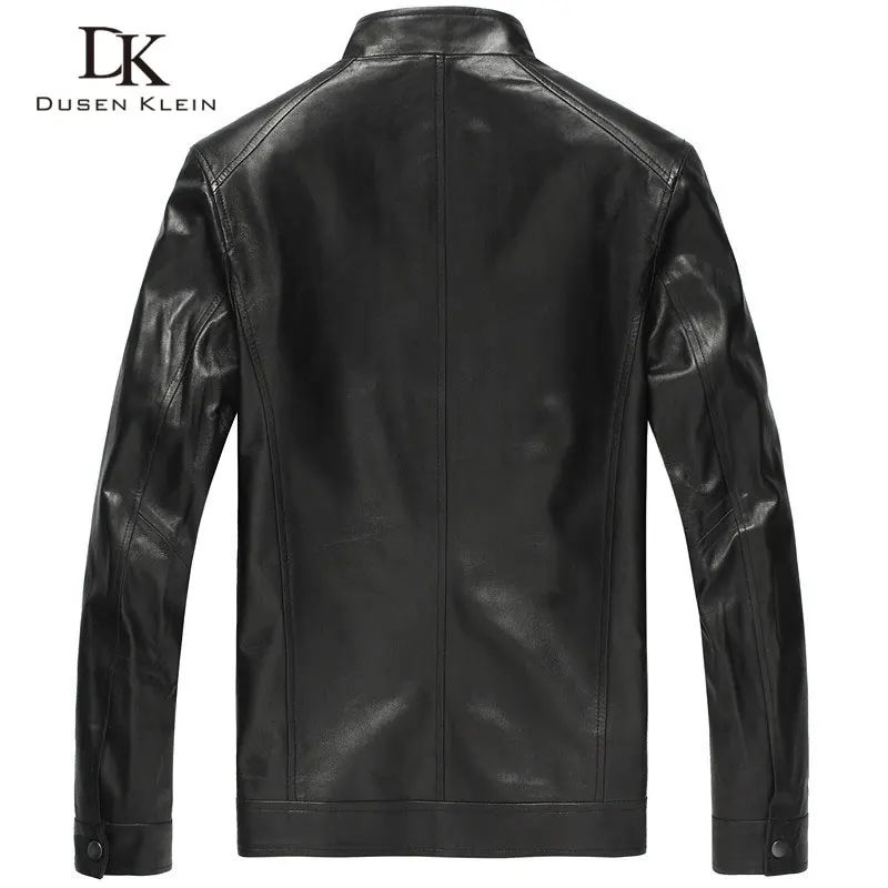 Мужская кожаная куртка Dusen Klein черная/коричневая приталенная из натуральной